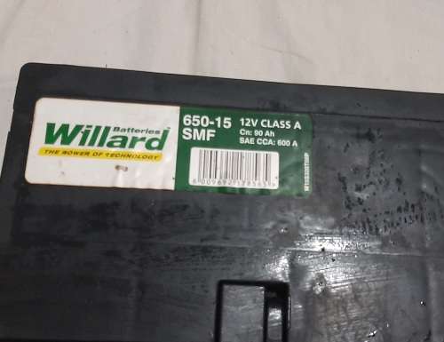 Willard 650-15 SMF 12V 90Ah 600A Class A (used as demo for alligator clip lights)