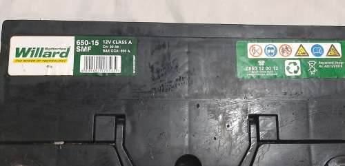 Willard 650-15 SMF 12V 90Ah 600A Class A (used as demo for alligator clip lights)