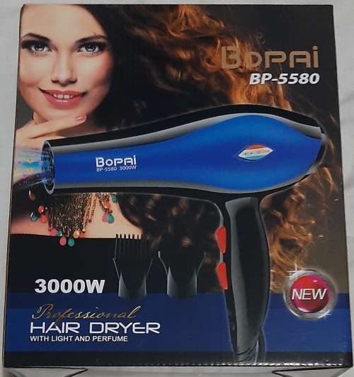 3000W Blue Professional Hairdryer, Light and Perfume, nozzle & finger diffuser, temp&speed setting