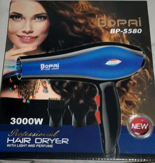3000W Blue Professional Hairdryer, Light and Perfume, nozzle & finger diffuser, temp&speed setting
