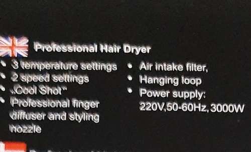 3000W Blue Professional Hairdryer, Light and Perfume, nozzle & finger diffuser, temp&speed setting