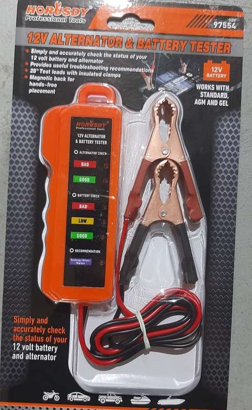 12V Battery Tester & Alternator tester, magnetic back, works with standard, AGM and Gel