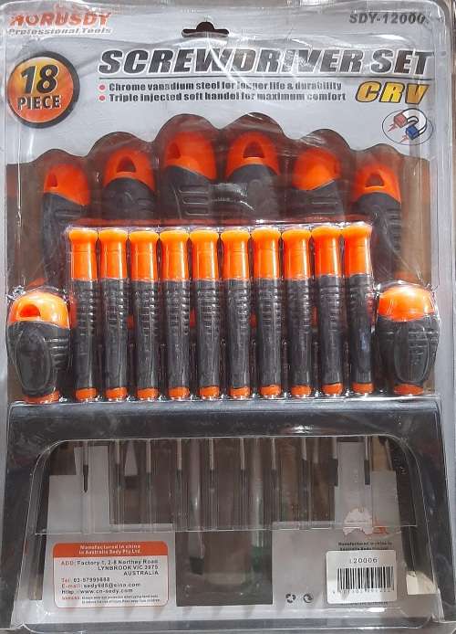 18 Piece Screwdriver Set, CRV, flat and star, sizes 38mm-150mm