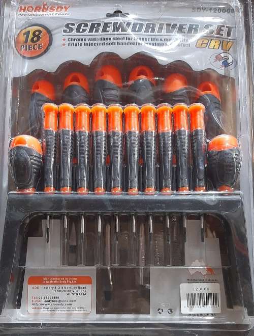 18 Piece Screwdriver Set, CRV, flat and star, sizes 38mm-150mm