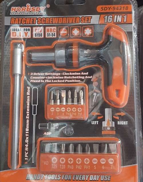 16 in 1 Ratchet Screwdriver Set, with Extension Rod, and 14 Bits, 3 driver settings, must have