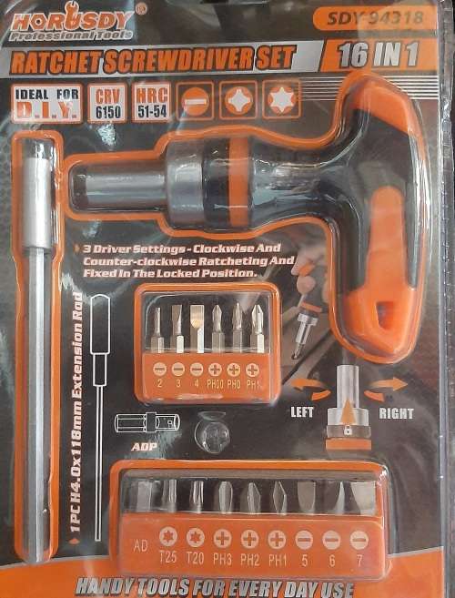 16 in 1 Ratchet Screwdriver Set, with Extension Rod, and 14 Bits, 3 driver settings, must have