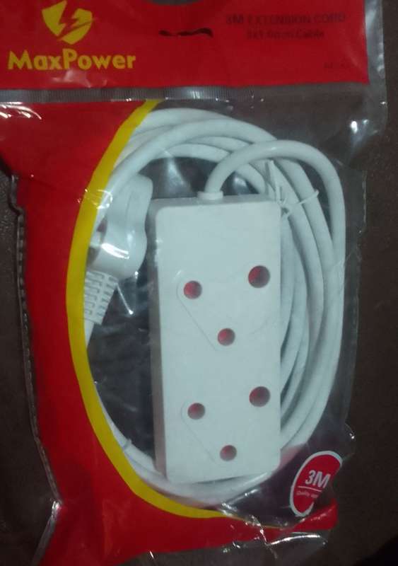 3 Meter Extension Cord, 3x1.0mm2 Cable, 2 way, Retails on Takealot at R179