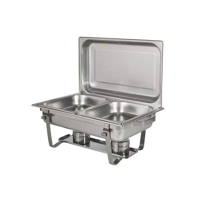 Double Tray Chafing Dish, with full size deep food pan, cover, water pan, stand, and 2 fuel holders