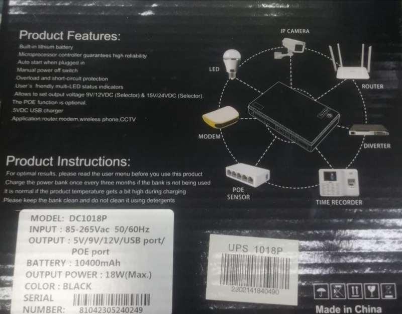 10400mah UPS Backup Power Network Portable Powerbank Multifunctional Mini Dc UPS with USB input