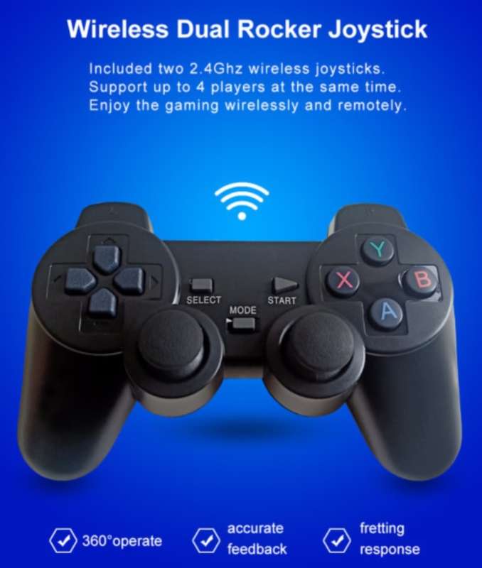 4K Game Stick with 1000+ Games. 64GB. HDMI, 2 Wireless Controllers