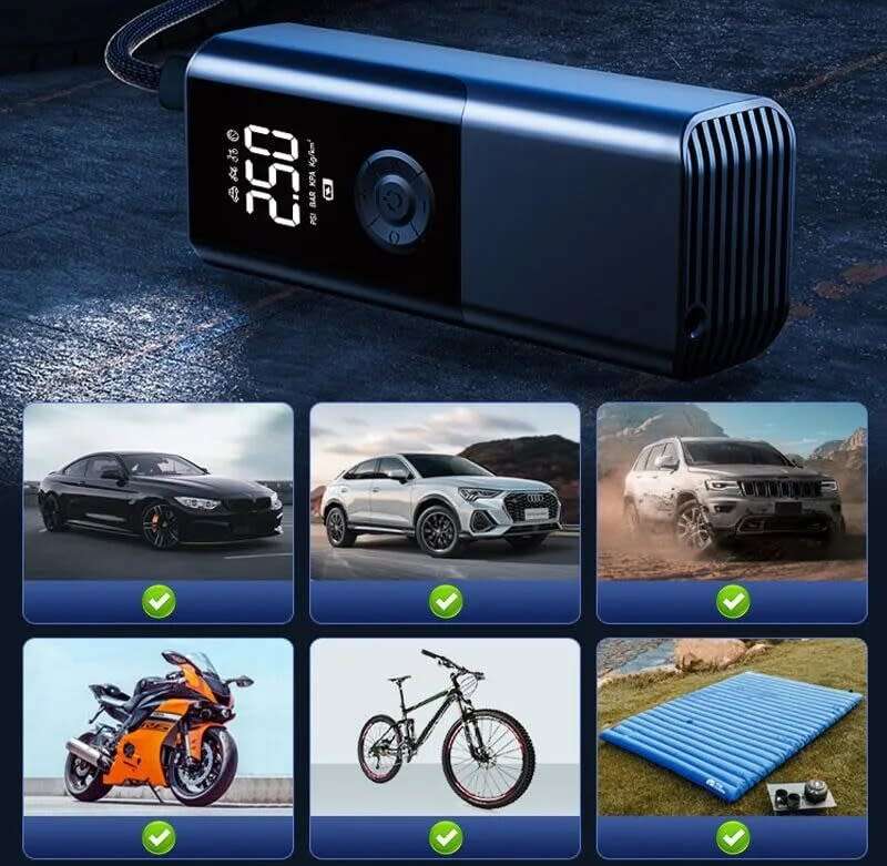 Car air pump, LED digital display, real-time display current tyre pressure, with LED flashlight