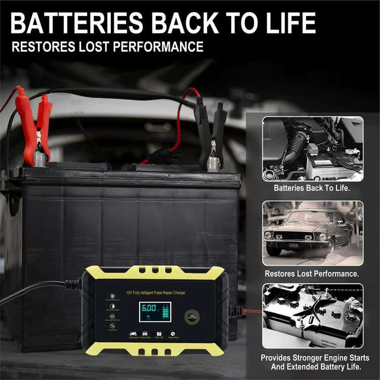 12V Intelligent pulse repair charger, LCD display, overvoltage protection, full power auto stop