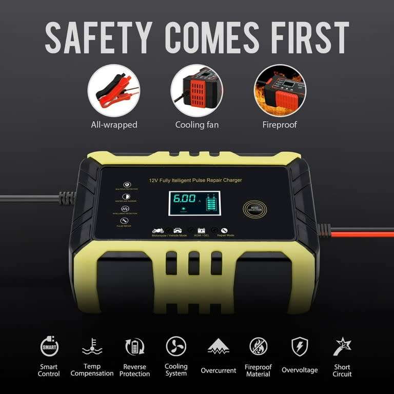 12V Intelligent pulse repair charger, LCD display, overvoltage protection, full power auto stop