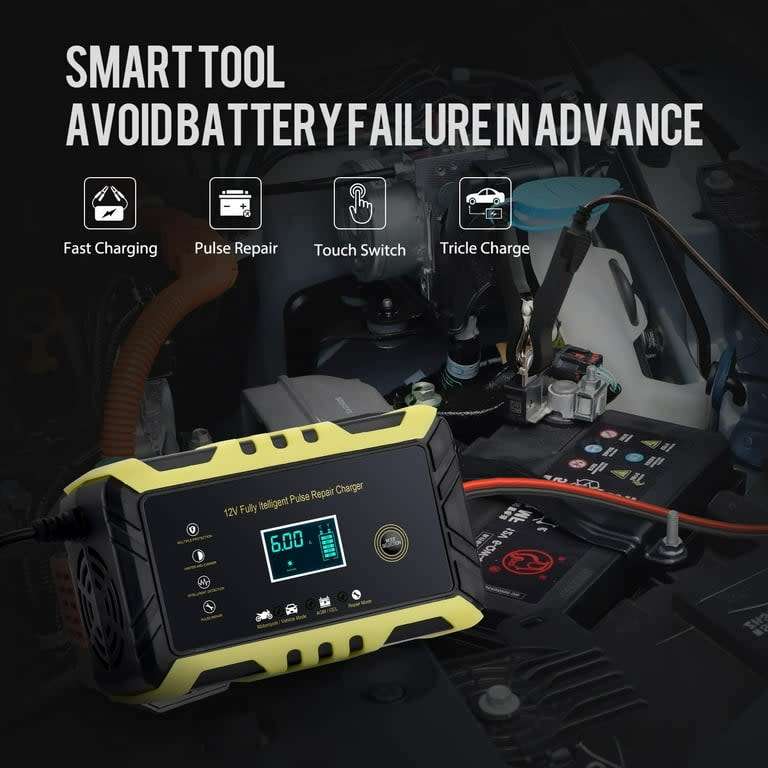 12V Intelligent pulse repair charger, LCD display, overvoltage protection, full power auto stop