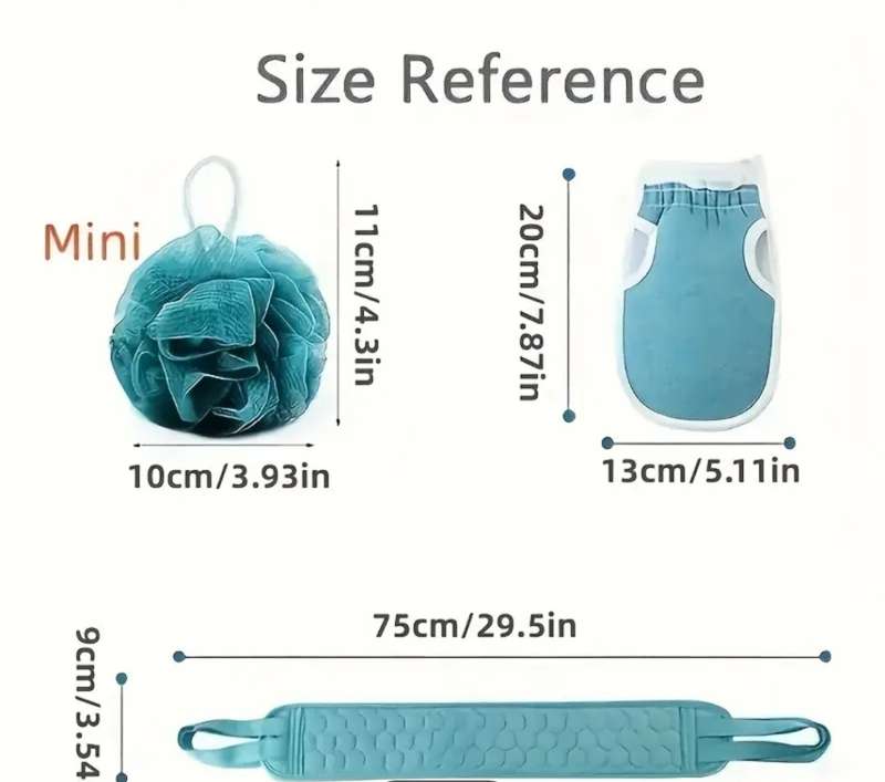 3pcs Exfoliating Bath Towel Set, 3 In 1 Back Bath Scrubbing, Body Cleaning Washcloth