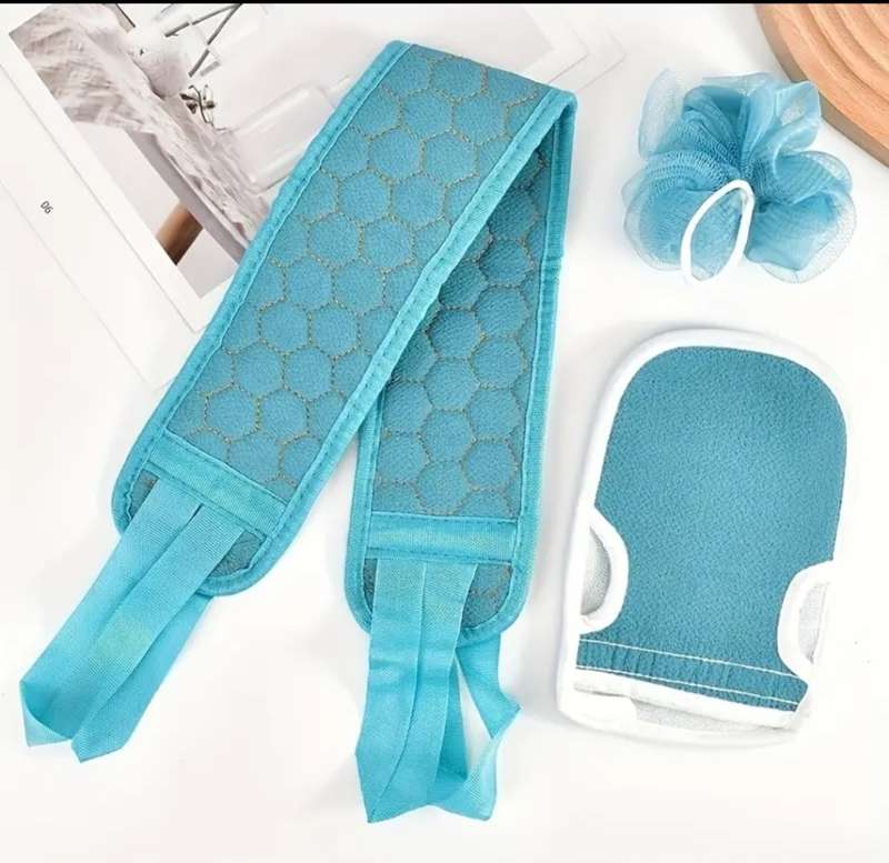 3pcs Exfoliating Bath Towel Set, 3 In 1 Back Bath Scrubbing, Body Cleaning Washcloth