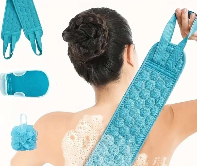 3pcs Exfoliating Bath Towel Set, 3 In 1 Back Bath Scrubbing, Body Cleaning Washcloth