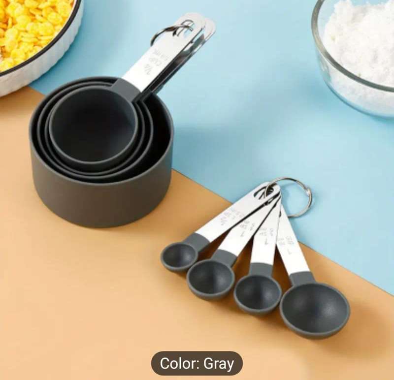 8Pc Set Measuring Cups And Spoons, Stackable Stainless Steel Handle