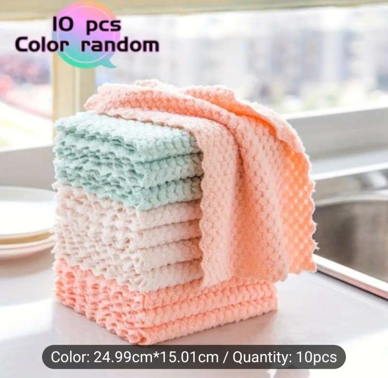 10-Pack Microfiber Kitchen Cloths - Thickened, Super Absorbent, Multi-Purpose Cleaning Cloths