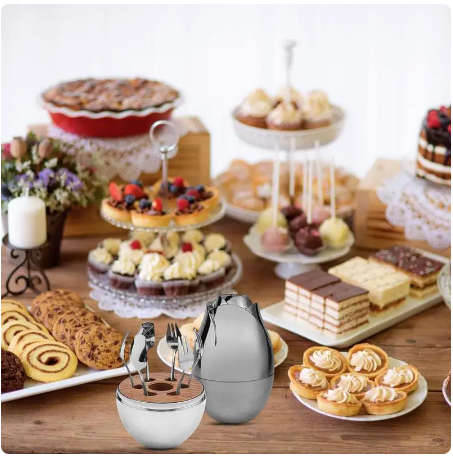 Silver Rose Egg 8 piece cutlery set