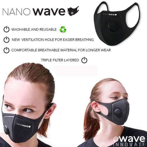 Nano Wave Kids Face Mask Black - Washable