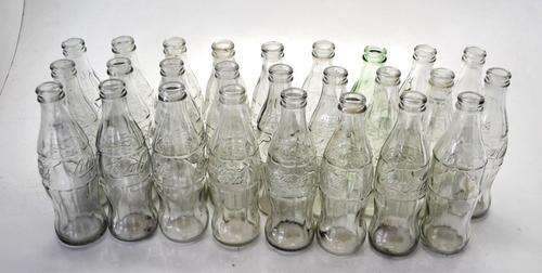 26X COKE BOTTLES 250ml RAISED LETTERING 1970-80 CLEAR + GREEN