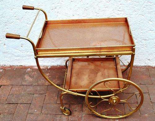 DRINKS TROLLEY ON WHEELS  COPPER AND BRASS