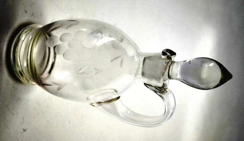 CUT GLASS OIL BOTTLE DECANTER