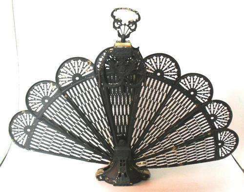 PAINTED BLACK OVER BRASS FIRESCREEN - FOLD UP
