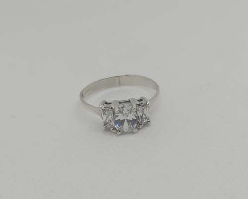 Solid 925 Silver Designer Ladies Engagement Trilogy Style Ring ,With Cubic Ziconias ,NOT  PLATED!!