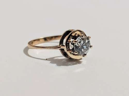 9ct Gold Vintage Handmade Solitaire Style Ring With White Gemstone