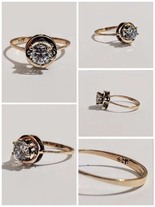9ct Gold Vintage Handmade Solitaire Style Ring With White Gemstone