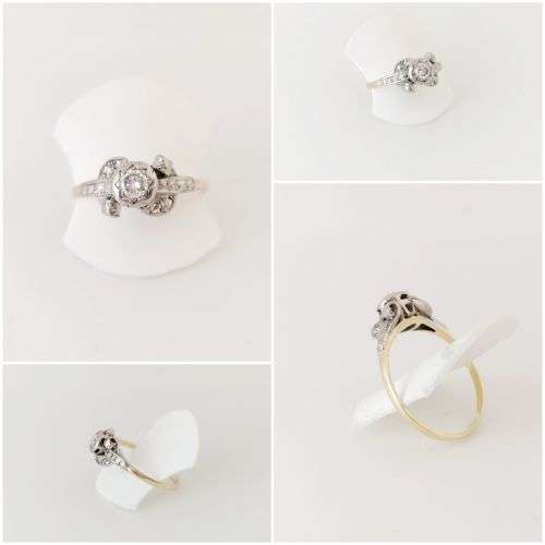 R1 Start!! 18ct Solid Yellow Gold & White Gold Platinum Diamond Vintage Solitaire Style Ring