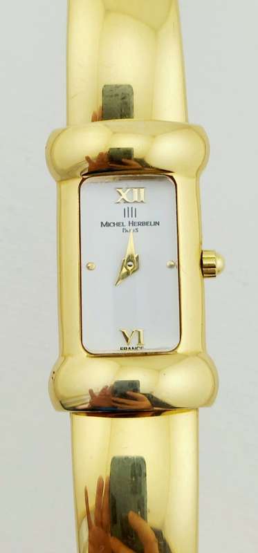Original Vintage Michel Herbelin Gold Bangle Style Ladies Watch, Like New Condition.