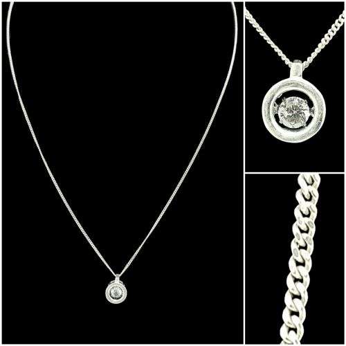 Solid 925 Silver Designer Swivel Stone Pendant & Fine Curb link Chain set, As per pictures.