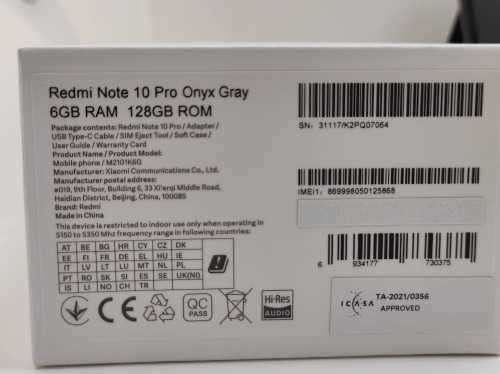 Xiaomi Note 10 Pro cellphone, 6gig Ram, 128gig storage, Local, One day old, Onyx Grey Color.