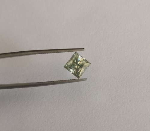 Wow!!! 2.15ct Princess Cut Moissanite Diamond, Si Clarity, Yellow, Dark Green mix Colour