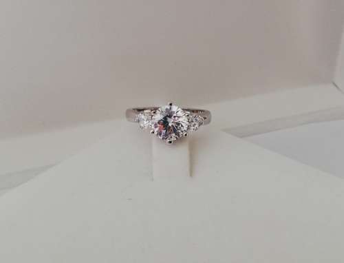 Wow!!! White Gold Rhodium Finished Ladies Trilogy Designer Engagement Ring.