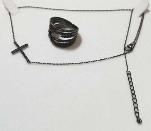 Solid 925 Silver /Black Rhodium Finish Designer Chain with Pendant & Ring,bid for both.