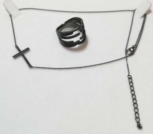 Solid 925 Silver /Black Rhodium Finish Designer Chain with Pendant & Ring,bid for both.