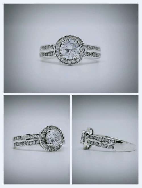 Solid 925 Silver Designer Halo Style  Engagement Ring