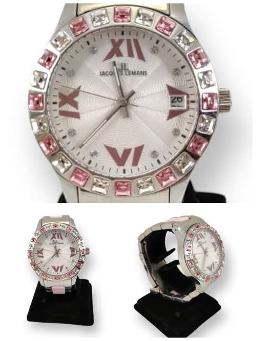 Jacques Lemans La Passion Designer Watch Set With Beautiful Pink & White Swarovski Crystals.