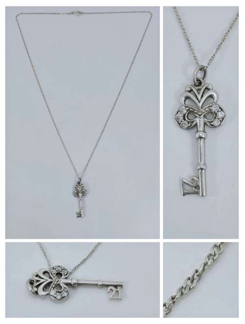 Solid 925 Silver Designer 21 Key style Pendant and Fine Chain Set
