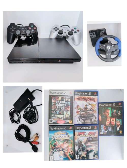 Sony Playstation 2 with 5 x Games, 2 x remotes and Steering control and all wires!!!