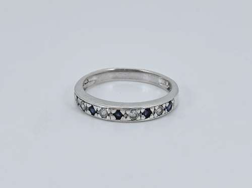 Solid 925 Silver Vintage Eternity Band with Blue Sapphire and white Gemstones !!