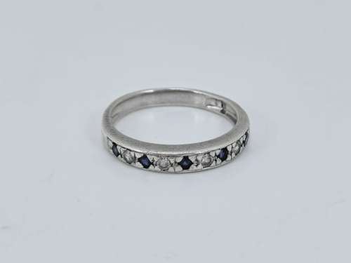 Solid 925 Silver Vintage Eternity Band with Blue Sapphire and white Gemstones !!