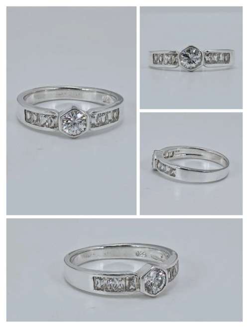 Solid 925 Silver Designer Solitaire Style Ring, Large size Ring. with white Gemstones!!