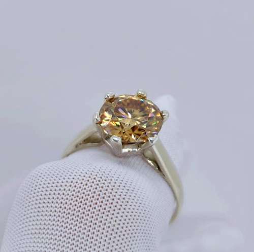 Solid 925 Silver Handmade Moissanite Designer Solitaire Ring, Fancy Cognac Color Gemstone!!!!