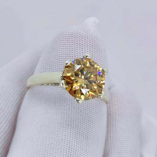 Solid 925 Silver Handmade Moissanite Designer Solitaire Ring, Fancy Cognac Color Gemstone!!!!