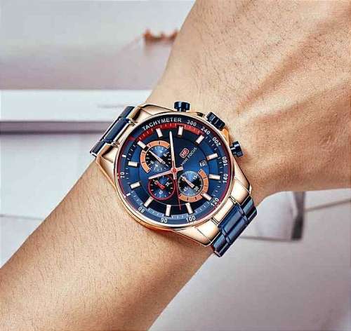Wow!! Mini Focus Gents Designer Chronograph Watch, Blue /Rose Gold Color, Brand New!!